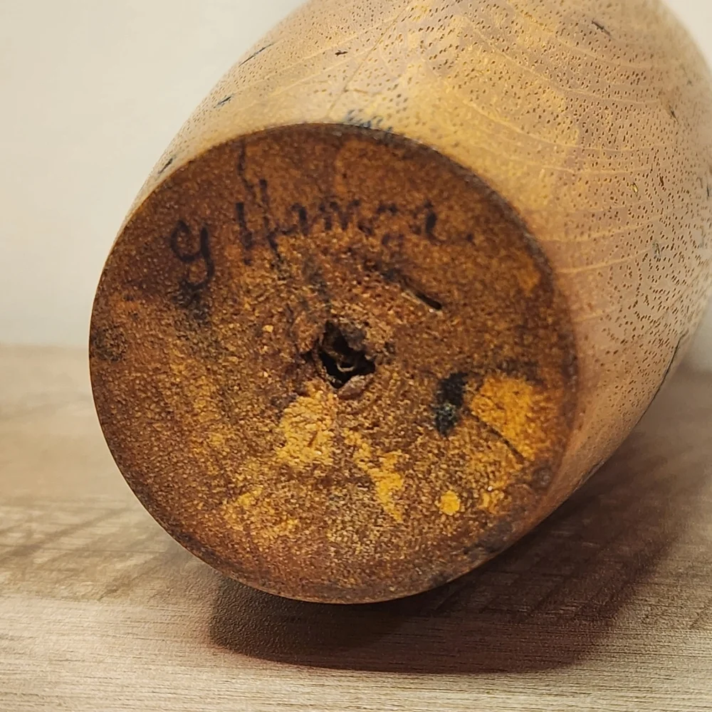 Vintage Artisan Signed Hand Crafted Turned Wood Art Decorative Vase Minimalist